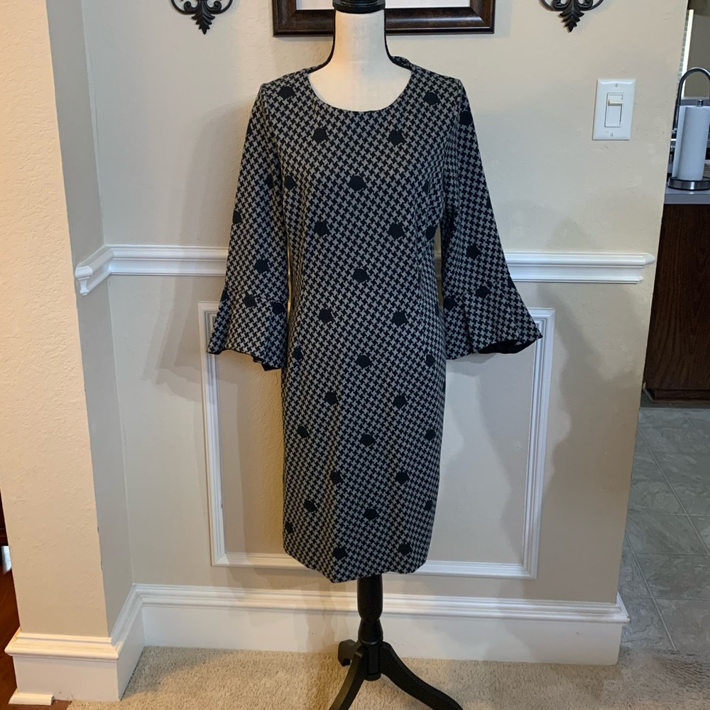 Talbots Black and Gray Checkered Pattern Dress